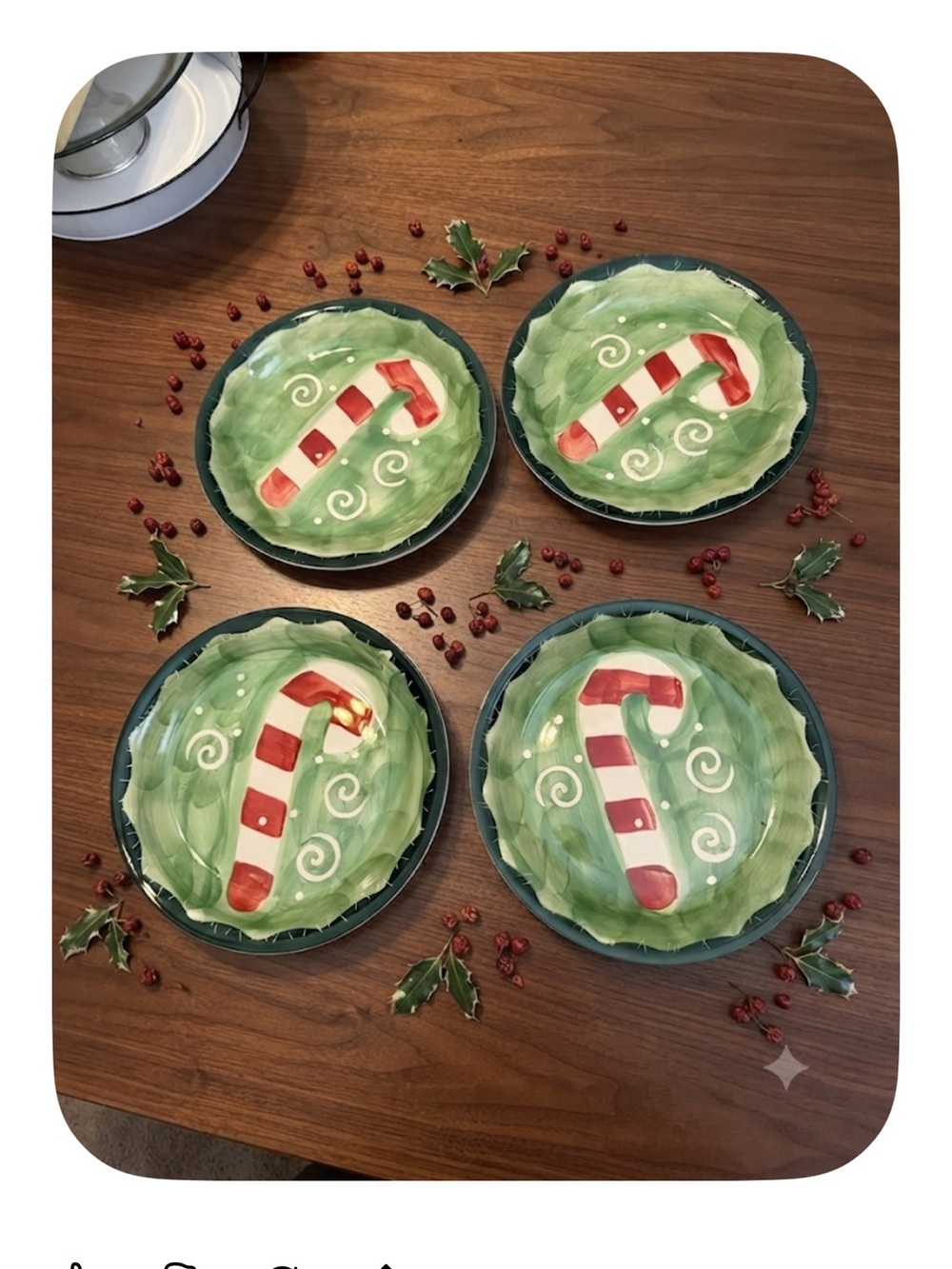Festive Candy Cane Ceramic Dessert Plates - Set of 4